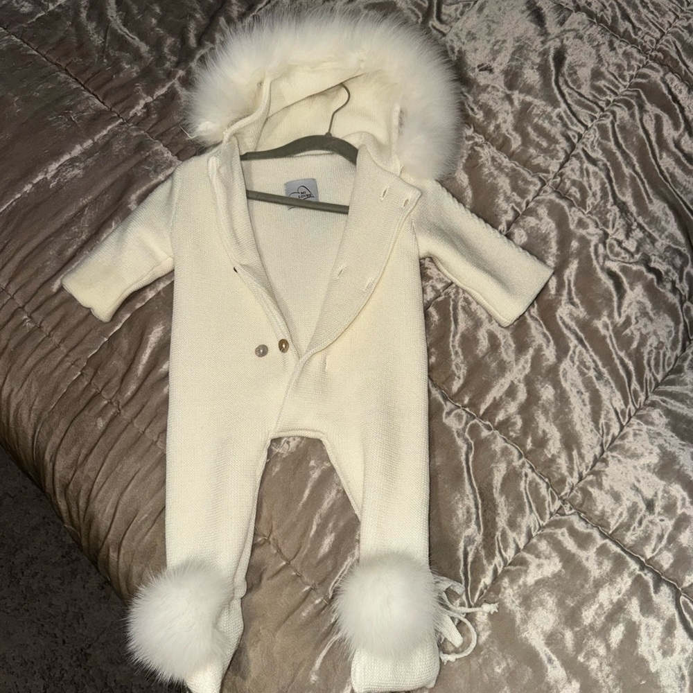 Adorable Cream Kids Footie with Fluffy Hood